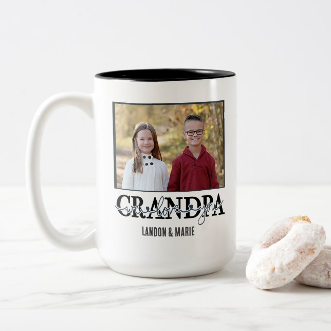 Geschenk für Großvater | Opa Wir Liebe Sie Kinder  Zweifarbige Tasse (Mit Donut)