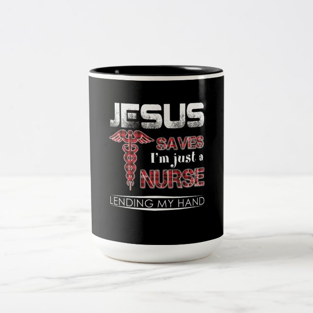 Geschenk für Krankenschwester | Jesus Rette, dass  Zweifarbige Tasse (Mittel)
