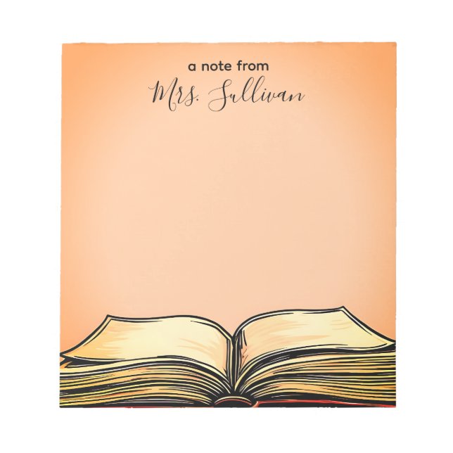 Geschenk für Lehrer im offenen Buch Notizblock (Vorderseite)
