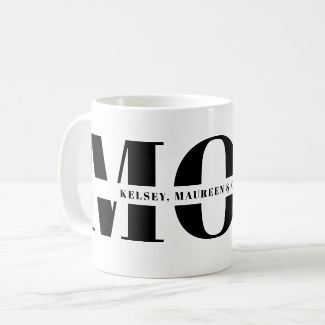 Geschenk für Mama mit Kindernamen Kaffeetasse (Vorderseite Links)