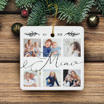 Geschenk für Mimi | Entenkinder - FotoCollage Keramikornament<br><div class="desc">Schickt ein wunderschönes personalisiertes Geschenk an eure Oma (Mimi), das sie für immer lieben wird. Spezielle personalisierte Enkel Foto Collage Ornament zur Anzeige Ihrer eigenen speziellen Fotos und Erinnerungen Familie. Unser Design zeichnet sich durch ein einfaches 6-Foto-Collage Grid-Design mit "mimi" aus, das in einem schönen, handgeschriebenen schwarzen Skriptstil entworfen wurde....</div>