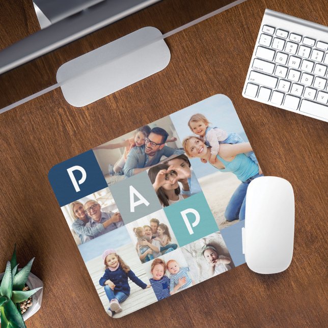 Geschenk für Papa | Papa Modern Multiple Foto Grid Mousepad (Von Creator hochgeladen)
