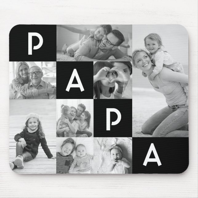 Geschenk für Papa | Schwarzes PAPA-Foto-Raster Mousepad (Vorne)