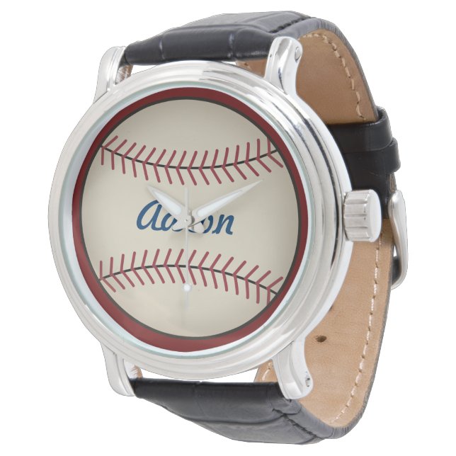 Geschenk für personalisierte Männer im Baseball Armbanduhr (Schrägansicht)