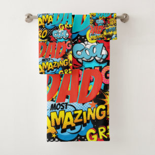 Geschenk für VATER mit eigener Marke - Comic Super Badhandtuch Set