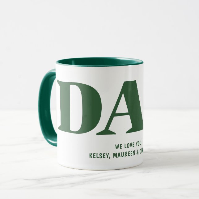 Geschenk für Vater mit Kindernamen Grüner Kaffee Tasse (Vorderseite Links)