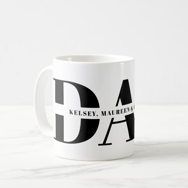Geschenk für Vater mit Kindernamen Kaffeetasse (Vorderseite Links)