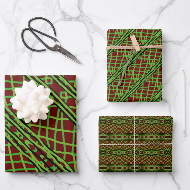 Geschenk Grüne Woche mit rotem Hintergrund Geschenkpapier Set (Vorderseite)