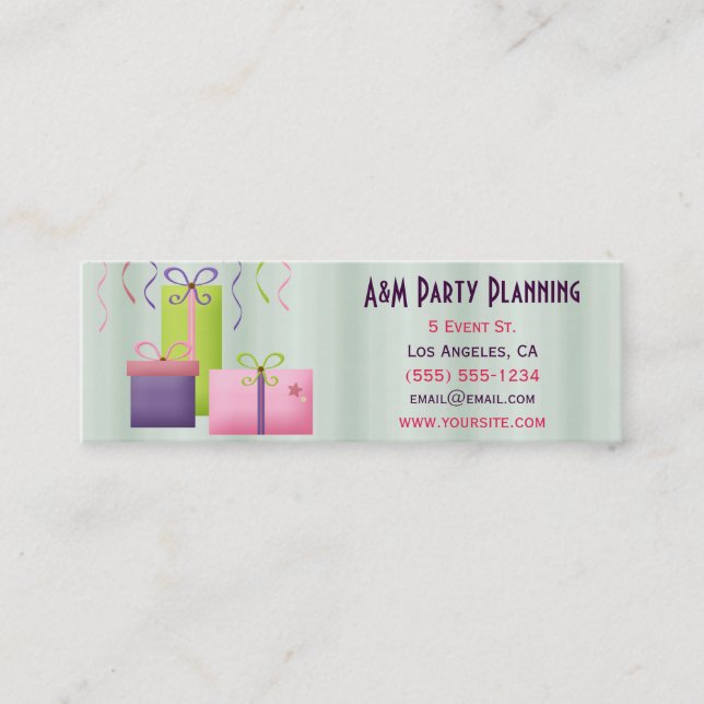Geschenk-Party-Planer Mini Visitenkarte (Vorderseite)
