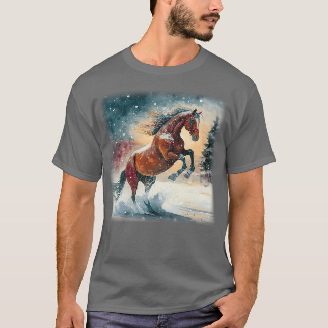 Geschenk "Pferd im Schnee" T-Shirt (Vorderseite)