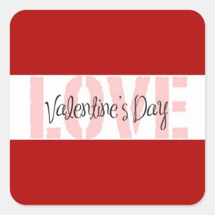 Geschenk-roter rosa weißer Streifen LIEBE der Tag Quadratischer Aufkleber