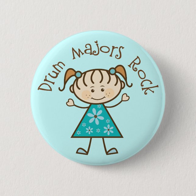 Geschenk Strichfigur-Mädchen-Tambourmajor-Felsen Button (Vorderseite)