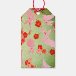 Geschenk Tag JAPANESE PINK BUNNIEN AUF GRÜNE Geschenkanhänger