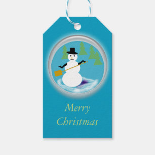 Geschenk-Tag - Schneemann in Globe Geschenkanhänger