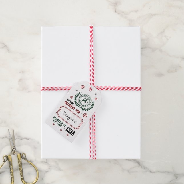 Geschenk-Tag von Santa - Elf überprüft Geschenkanhänger (Mit Garn)