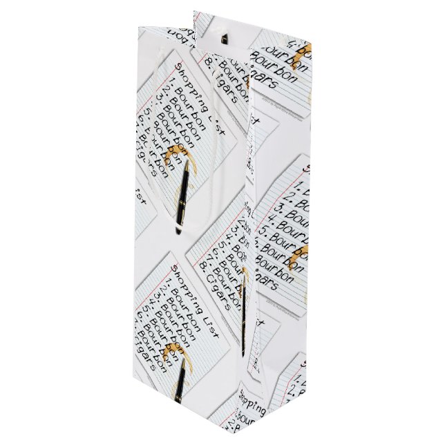 GESCHENK-TASCHEN - BOURBON-LIEBHABER-EINKAUFSLISTE GESCHENKTÜTE FÜR WEINFLASCHEN (Vorderseite Schrägansicht)