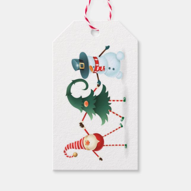Geschenk Tgas - Dancing Gnome, Tree & Snowman Geschenkanhänger (Vorderseite)
