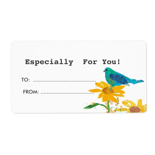 Geschenk-Umbau mit blauem Vogel Großer Adressaufkleber