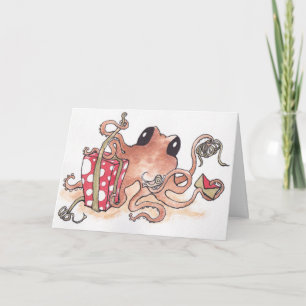 Geschenk verpackender Oktopus Feiertagskarte