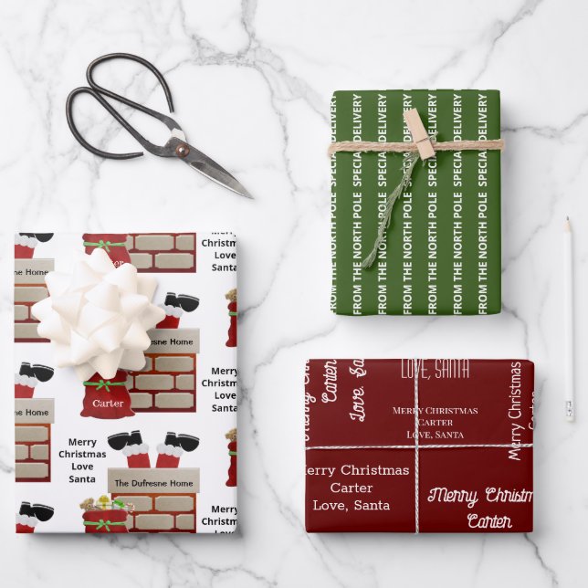 Geschenk vom Weihnachtsmann Personalisiert Geschenkpapier Set (Vorderseite)