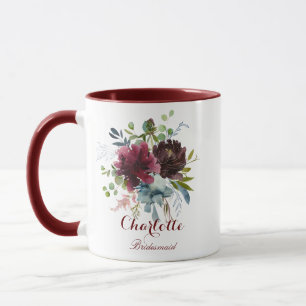 Geschenk von Burgundy Navy, Floral Bridesmaid Tasse