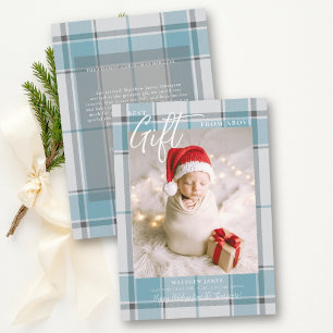 Geschenk von Oben Blau Kariert Moderne Baby Weihna Feiertagskarte