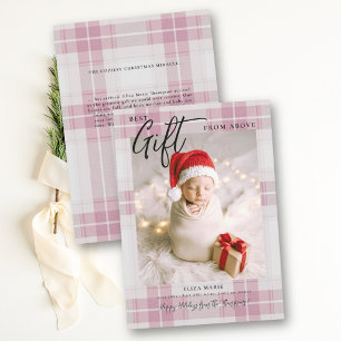 Geschenk von Oben Pink Kariert Modern Baby Weihnac Feiertagskarte