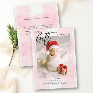 Geschenk von Oben Pink Kariert Moderne Baby Weihna Feiertagskarte