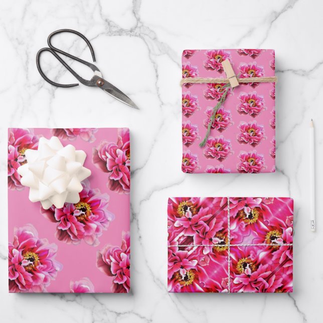 Geschenk Wrap Papier rosa Peonies. (Vorderseite)