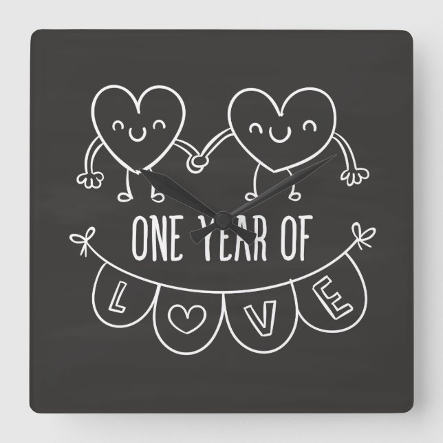 Geschenk zum 1. Jahrestag für ihre Chalk Herz-Wall Quadratische Wanduhr (Vorderseite)