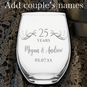 Geschenk zum 25. Hochzeitstag für Paare Weinglas Ohne Stiel