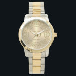 Geschenk zum 50. Hochzeitstag Armbanduhr<br><div class="desc">Mit diesem eleganten Design begehen Sie Ihr 50-jähriges Bestehen - eine gol verzierte Mandala auf einem goldenen Hintergrund aus Image Metallic. Sie sind mit weißen Diamanten geschmückt - anpassbarer Text in Gold in einem glänzenden goldenen Kreis.</div>