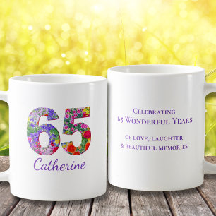 Geschenk zum 65. Geburtstag Floral 65 Personalisie Kaffeetasse