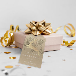 Geschenk zum Ren-Elfenbeinsepia-Goldweihnachtsbaum Geschenkanhänger