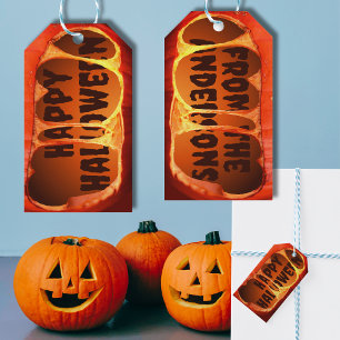 Geschenkanhänger Halloween orange gruseliger Kürbi