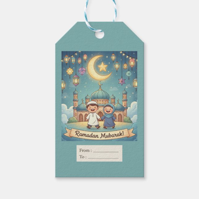 Geschenkanhänger Ramadhan Blau Cute (Vorderseite)