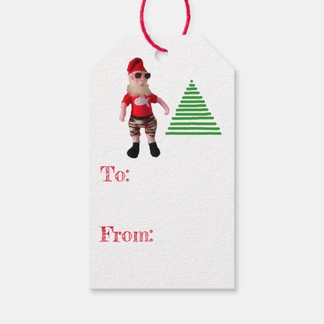 Geschenkanhänger - Surf Santa und Baum (Rückseite)
