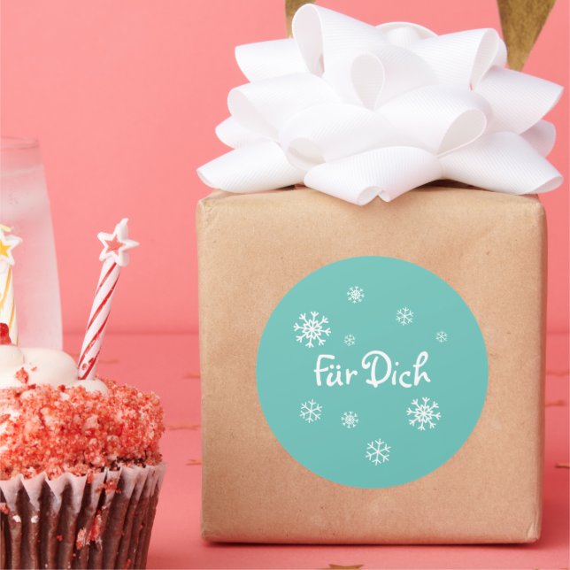Geschenkaufkleber - Schneesterne - türkis Runder Aufkleber (Party)