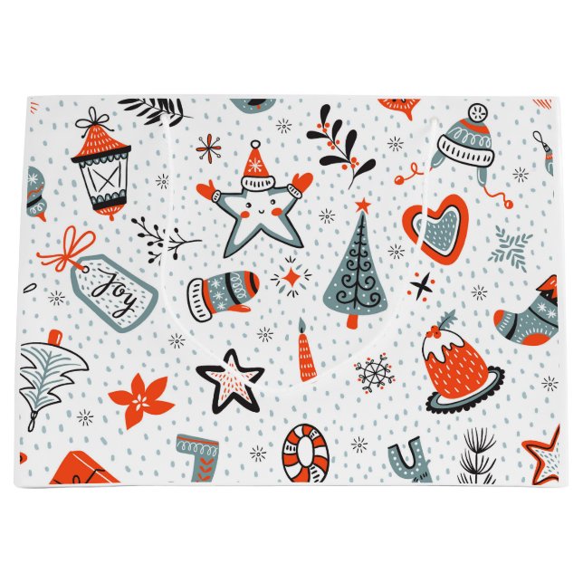 Geschenkbeutel FUN MODERNE CHRISTMAS PATTERN WEISS Große Geschenktüte (Vorderseite)