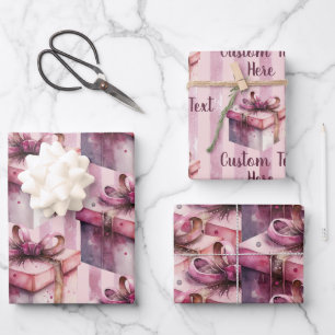 Geschenkboxen in Rosa und Streifen Geschenkpapier Set