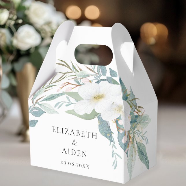 Geschenkboxen mit Blumen, Weiß, Hochzeitskiste Geschenkschachtel (Floral, White, Greenery, Wedding Box gift box with your name and date.)