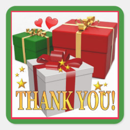 Geschenkboxen und Herzen Vielen Dank Quadratischer Aufkleber