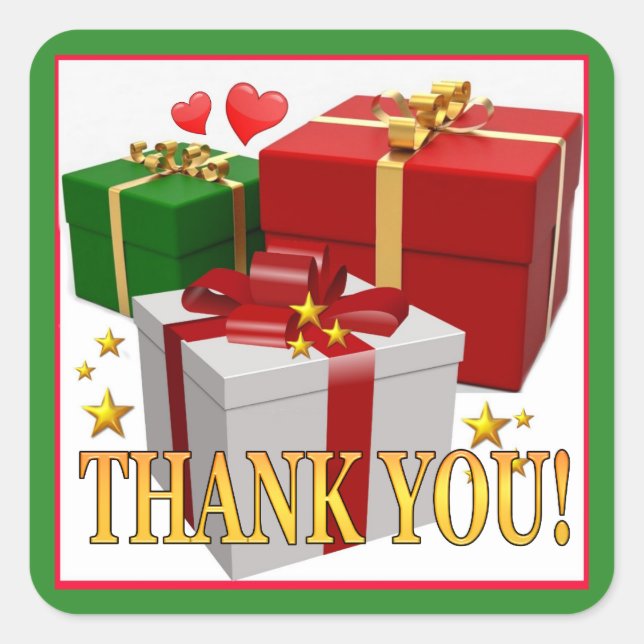 Geschenkboxen und Herzen Vielen Dank Quadratischer Aufkleber (Vorderseite)
