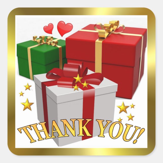 Geschenkboxen und Herzen Vielen Dank Square Sticke Quadratischer Aufkleber (Vorderseite)