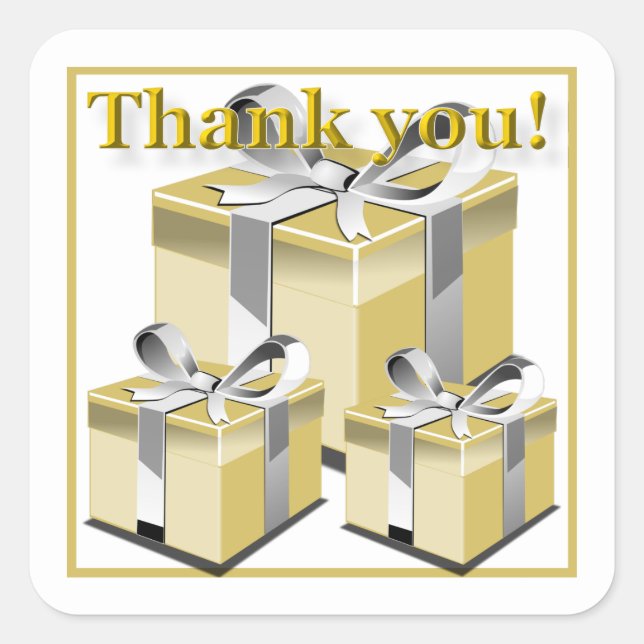 Geschenkboxen Vielen Dank Quadratischer Aufkleber (Vorderseite)