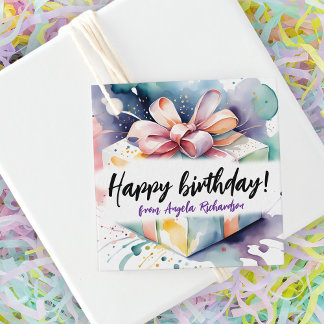 Geschenkboxen zum Geburtstag von Aquarell mit rosa Geschenkanhänger