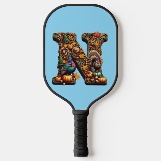 Geschenkbrief N Thanksgiving-Stil  Pickleball Schläger (Vorderseite)