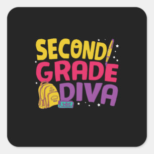 Geschenke 2. Lehrerin   Diva zweiter Klasse Quadratischer Aufkleber