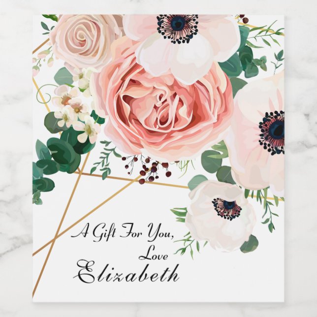 Geschenke an Sie Elegante rosa Blume personalisier Weinetikett (Einzelnes Label)