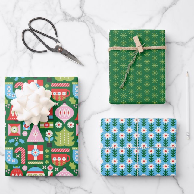 Geschenke aus Weihnachtsblättern Geschenkpapier Set (Vorderseite)